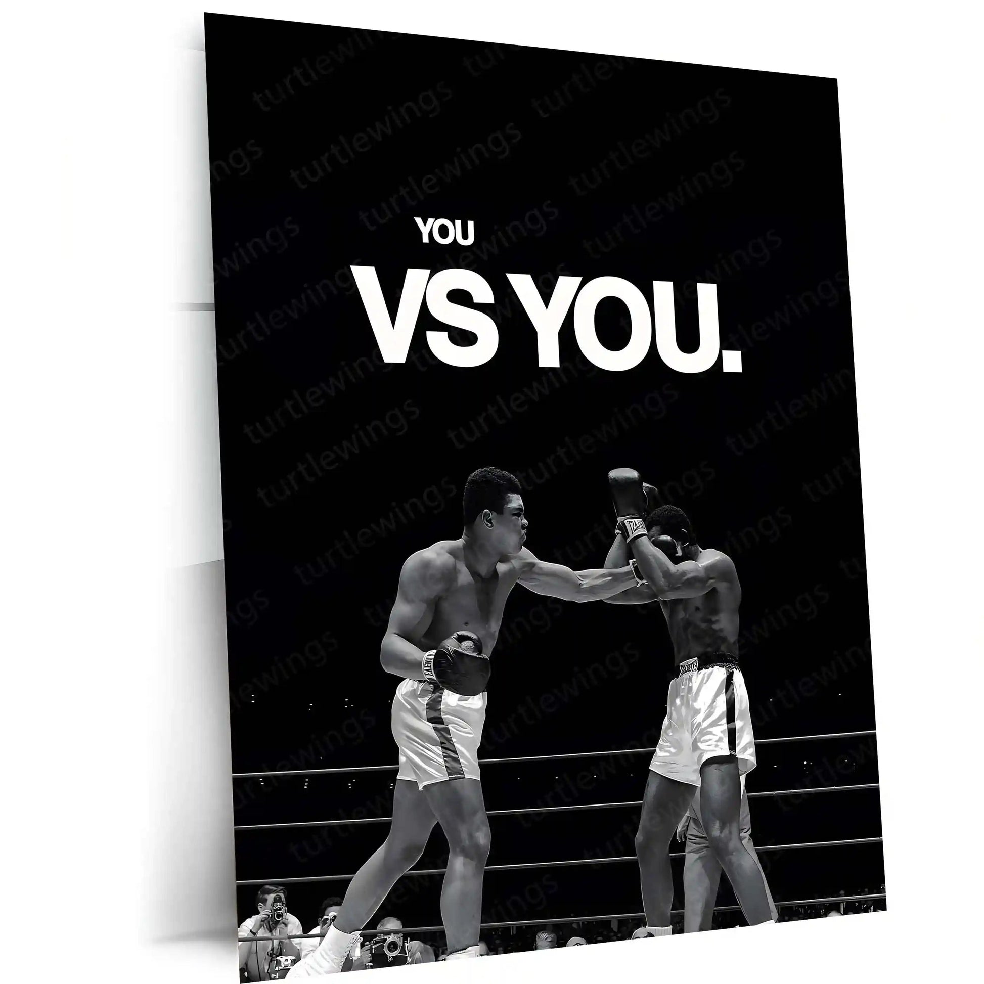 Quote Metal Poster | Muhammad Ali – You vs You Metal Frame Inner Battle & Unbreakable Will Wall Art | Greatest Mindset Motivation Metal Poster - TURTLEWINGS