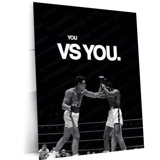 Quote Metal Poster | Muhammad Ali – You vs You Metal Frame Inner Battle & Unbreakable Will Wall Art | Greatest Mindset Motivation Metal Poster - TURTLEWINGS
