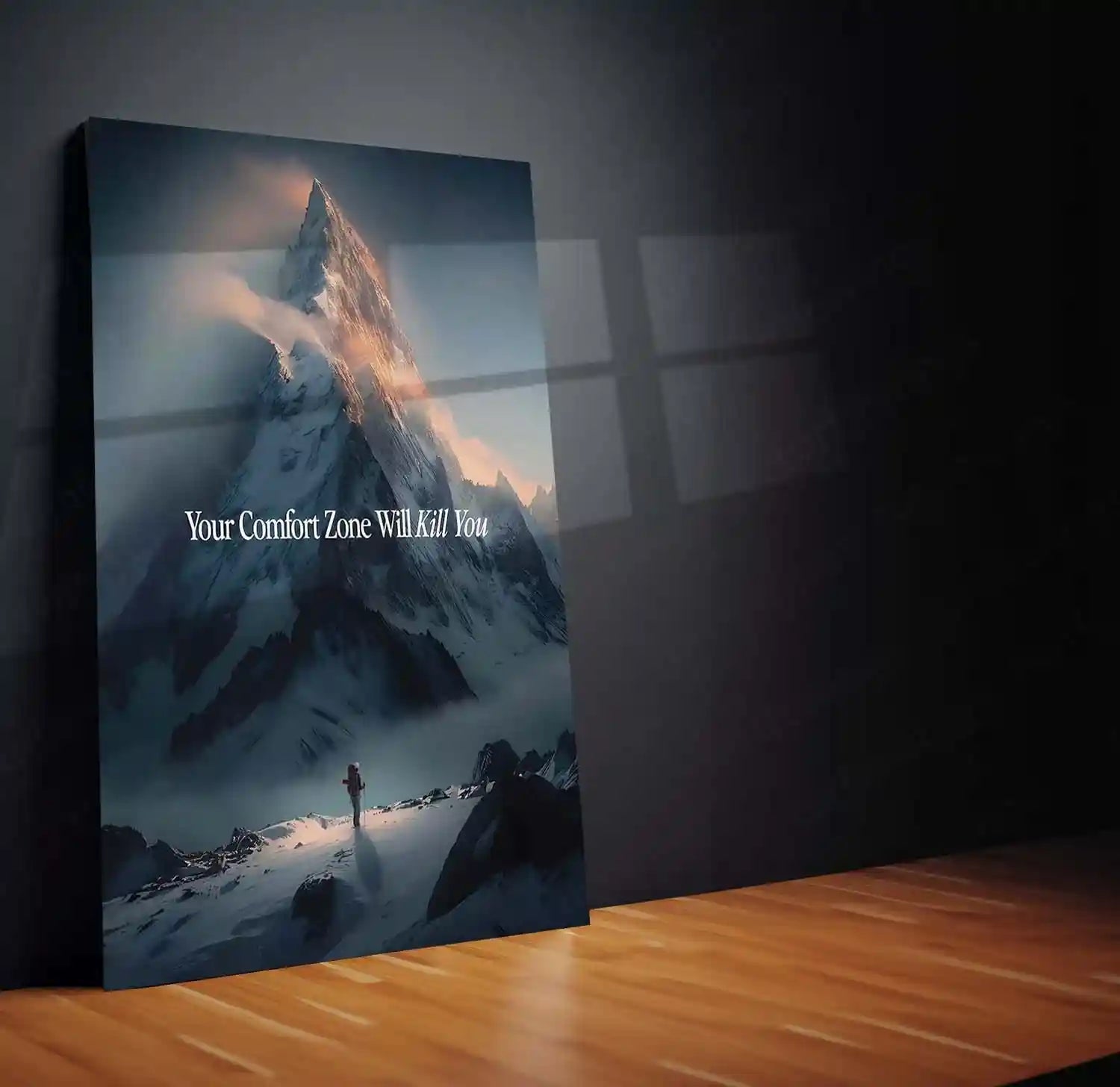Quote Metal Poster | Your Comfort Zone Will Kill You – Mountain Ascent Metal Frame Growth, Discipline & Relentless Progress Wall Art | High-Impact Motivation Metal Poster - TURTLEWINGS 