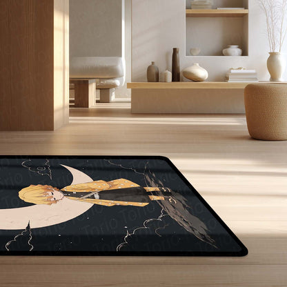 Zenitsu Agatsuma Demon Slayer Area Flat Rug | Thunder Hashira Style Moonlit Anime Area Flat Rug | Premium Anime Bedroom & Gaming Room Floor Decor