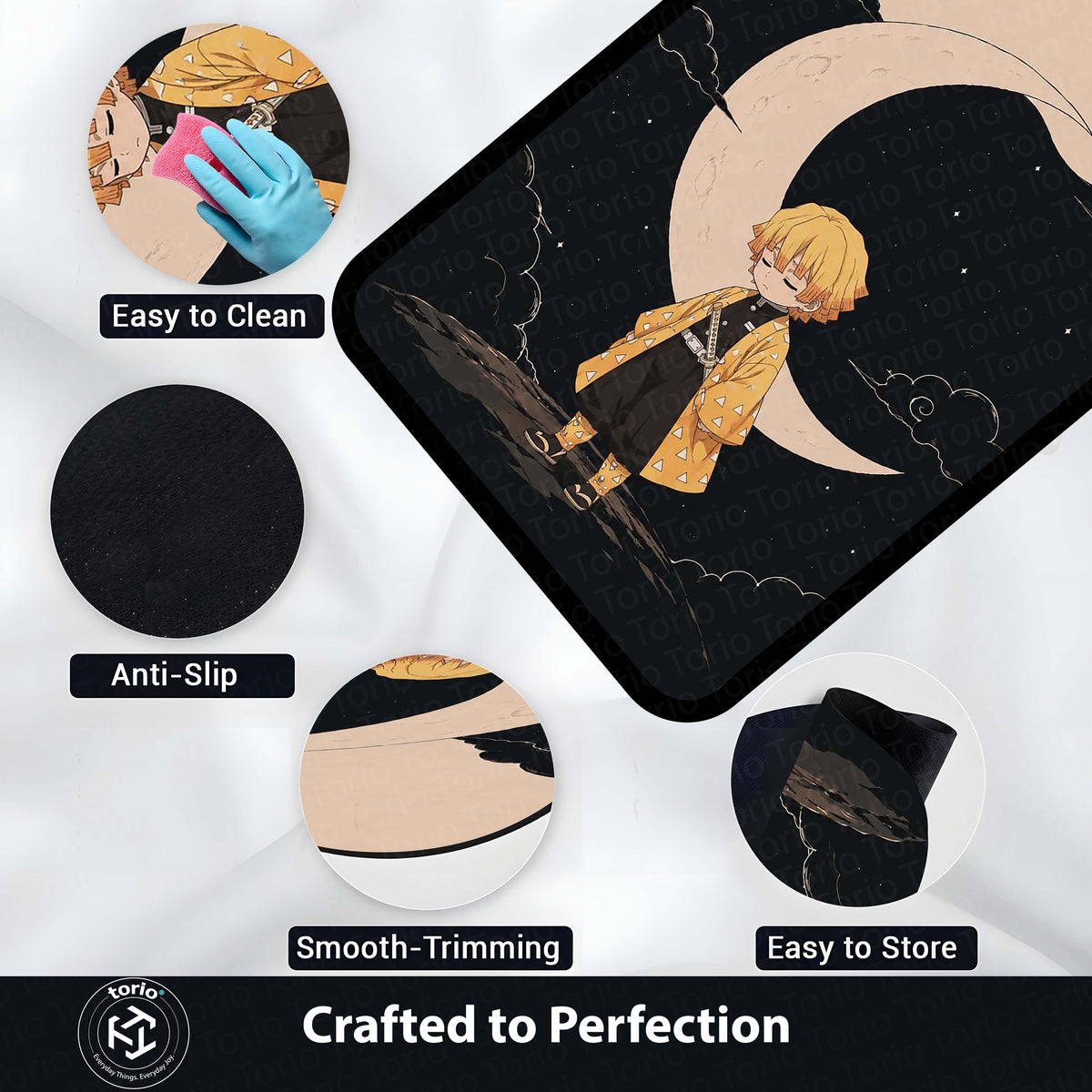 Zenitsu Agatsuma Demon Slayer Area Flat Rug | Thunder Hashira Style Moonlit Anime Area Flat Rug | Premium Anime Bedroom & Gaming Room Floor Decor
