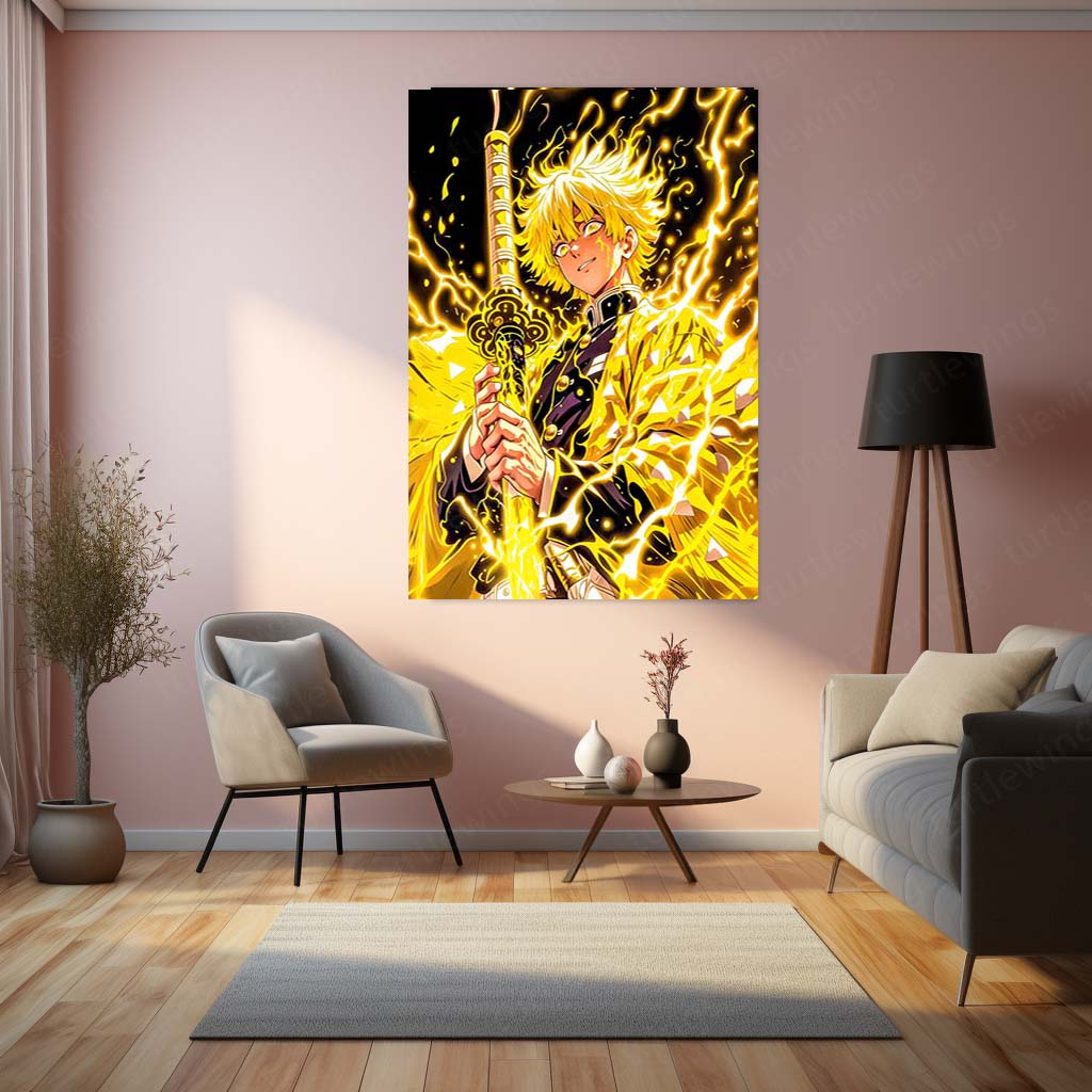 Anime Metal Poster | Zenitsu Agatsuma – Thunder Breathing Lightning Rage Metal Frame