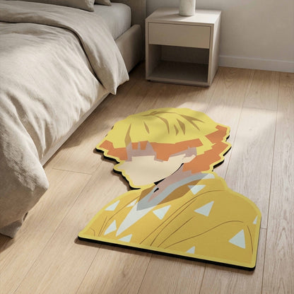 Zenitsu Agatsuma Thunder Pose Floor Mat (3 mm Thick) | Demon Slayer Anime Cut-Out Flat Rug for Bedroom, Gaming Room & Otaku Home Decor