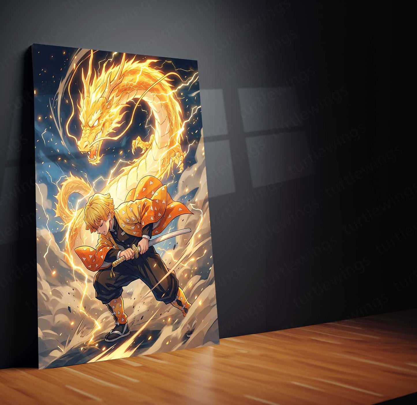 Anime Metal Poster | Zenitsu Agatsuma Thunder Dragon Metal Poster | Demon Slayer Anime Wall Art | Premium Aluminum Print