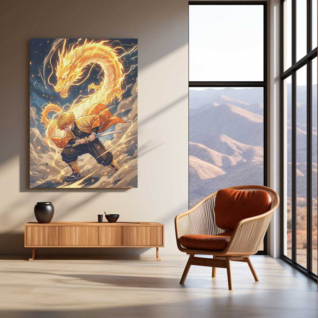Anime Metal Poster | Zenitsu Agatsuma Thunder Dragon Metal Poster | Demon Slayer Anime Wall Art | Premium Aluminum Print