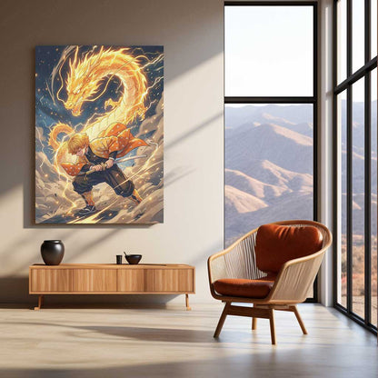 Anime Metal Poster | Zenitsu Agatsuma Thunder Dragon Metal Poster | Demon Slayer Anime Wall Art | Premium Aluminum Print