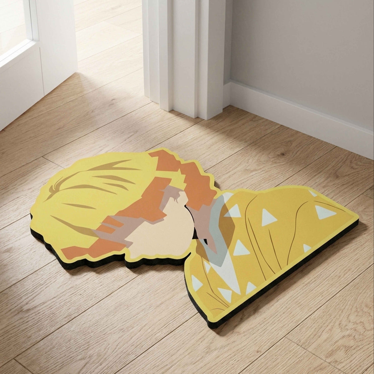 Zenitsu Agatsuma Thunder Pose Floor Mat (3 mm Thick) | Demon Slayer Anime Cut-Out Flat Rug for Bedroom, Gaming Room & Otaku Home Decor
