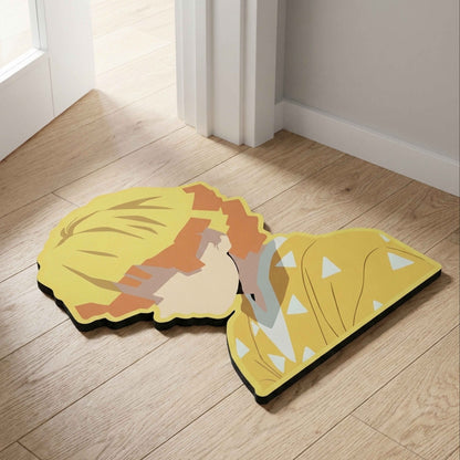 Zenitsu Agatsuma Thunder Pose Floor Mat (3 mm Thick) | Demon Slayer Anime Cut-Out Flat Rug for Bedroom, Gaming Room & Otaku Home Decor
