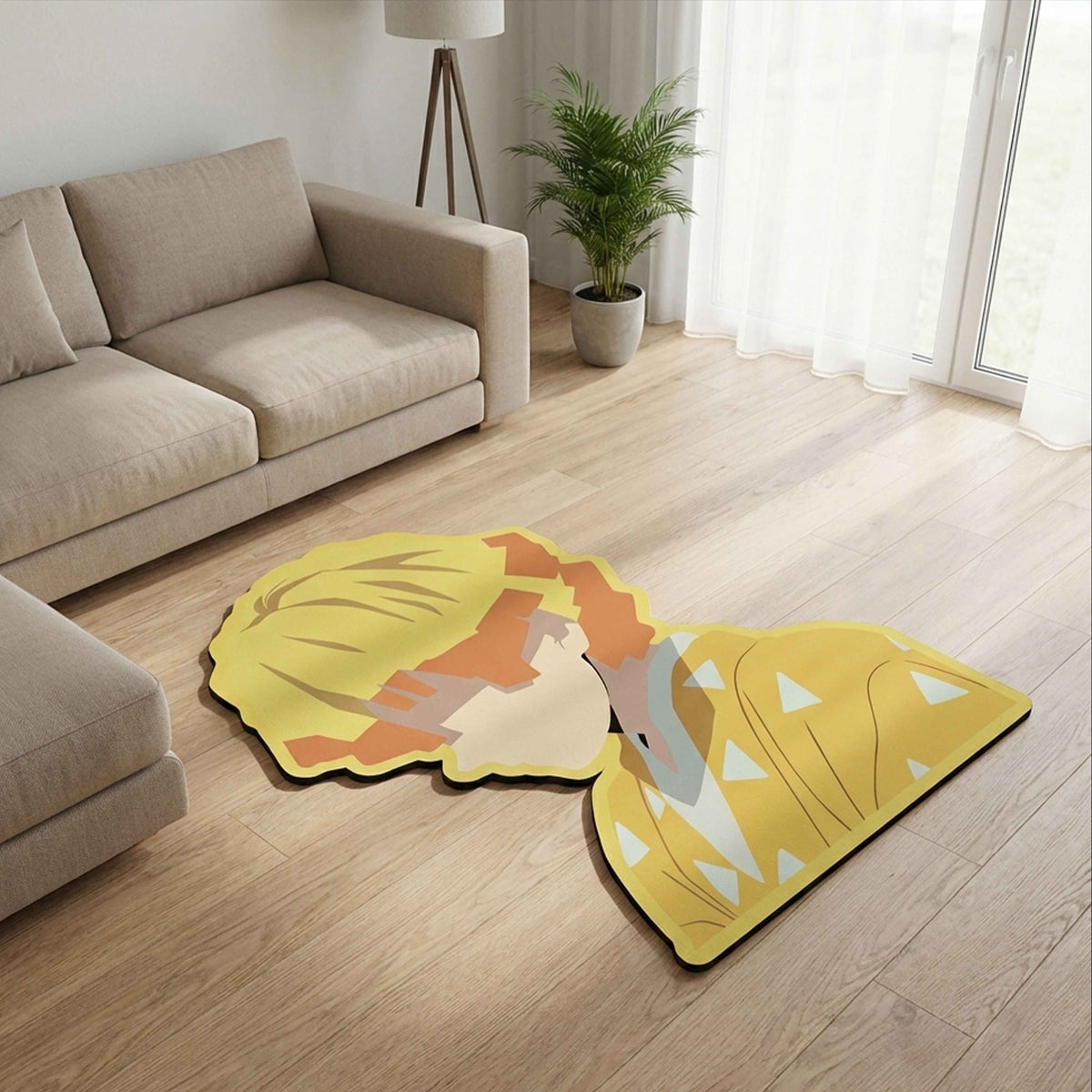 Zenitsu Agatsuma Thunder Pose Floor Mat (3 mm Thick) | Demon Slayer Anime Cut-Out Flat Rug for Bedroom, Gaming Room & Otaku Home Decor
