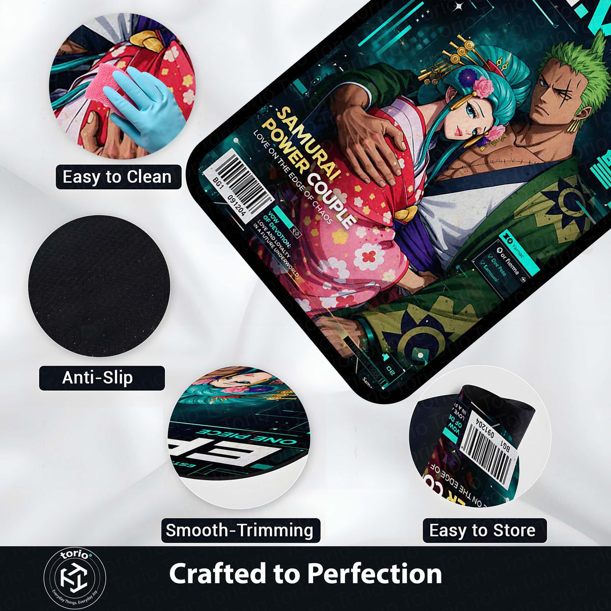 Anime Couple Area Flat Rug | Samurai Power Couple Floor Mat | Aesthetic Anime Carpet for Bedroom, Gaming Setup, Living Room Decor | Non-Slip Washable 3 mm Flat Rug India
