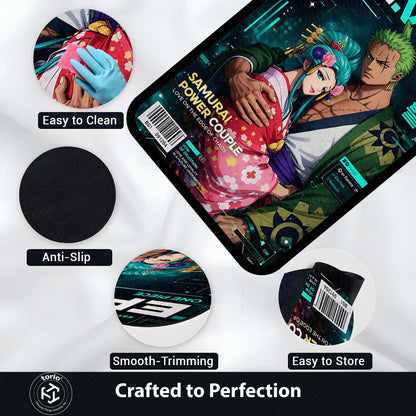 Anime Couple Area Flat Rug | Samurai Power Couple Floor Mat | Aesthetic Anime Carpet for Bedroom, Gaming Setup, Living Room Decor | Non-Slip Washable 3 mm Flat Rug India