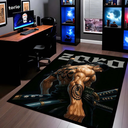 Roronoa Zoro "One Piece" Anime Area Flat Rug | Samurai Swordsman Floor Mat | Iconic Pirate Hunter Decor for Gaming Room, Bedroom & Anime Fan Collection