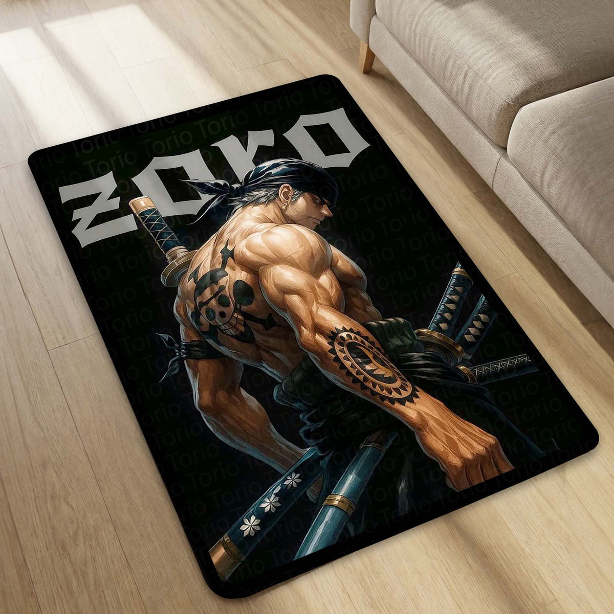 Roronoa Zoro "One Piece" Anime Area Flat Rug | Samurai Swordsman Floor Mat | Iconic Pirate Hunter Decor for Gaming Room, Bedroom & Anime Fan Collection