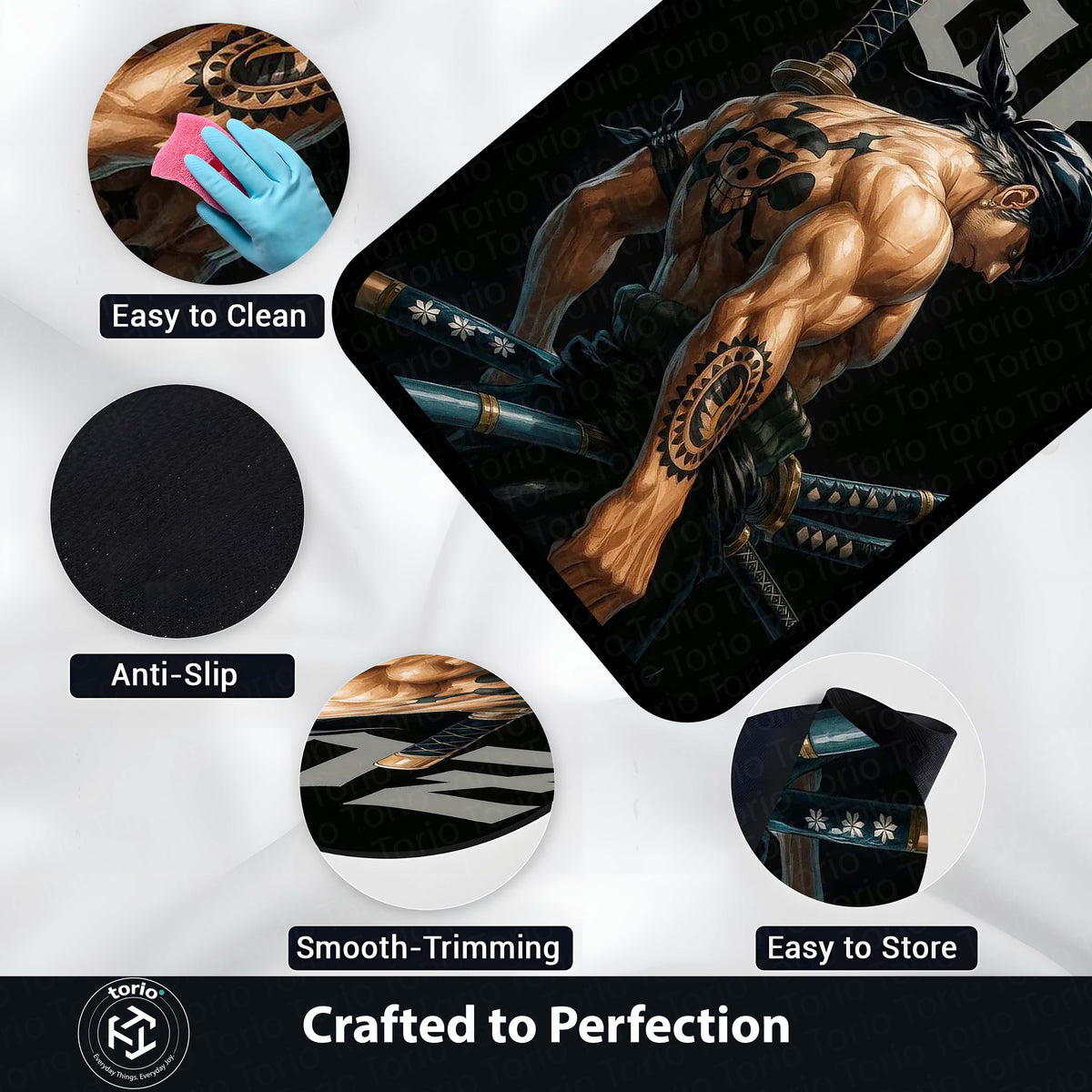 Roronoa Zoro "One Piece" Anime Area Flat Rug | Samurai Swordsman Floor Mat | Iconic Pirate Hunter Decor for Gaming Room, Bedroom & Anime Fan Collection
