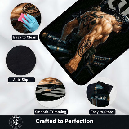Roronoa Zoro "One Piece" Anime Area Flat Rug | Samurai Swordsman Floor Mat | Iconic Pirate Hunter Decor for Gaming Room, Bedroom & Anime Fan Collection