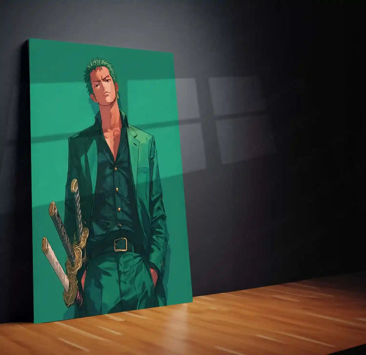 Anime Metal Poster | Roronoa Zoro – Swordmaster Metal Poster | One Piece Anime Wall Frame | Three-Sword Style Art 01 - TURTLEWINGS