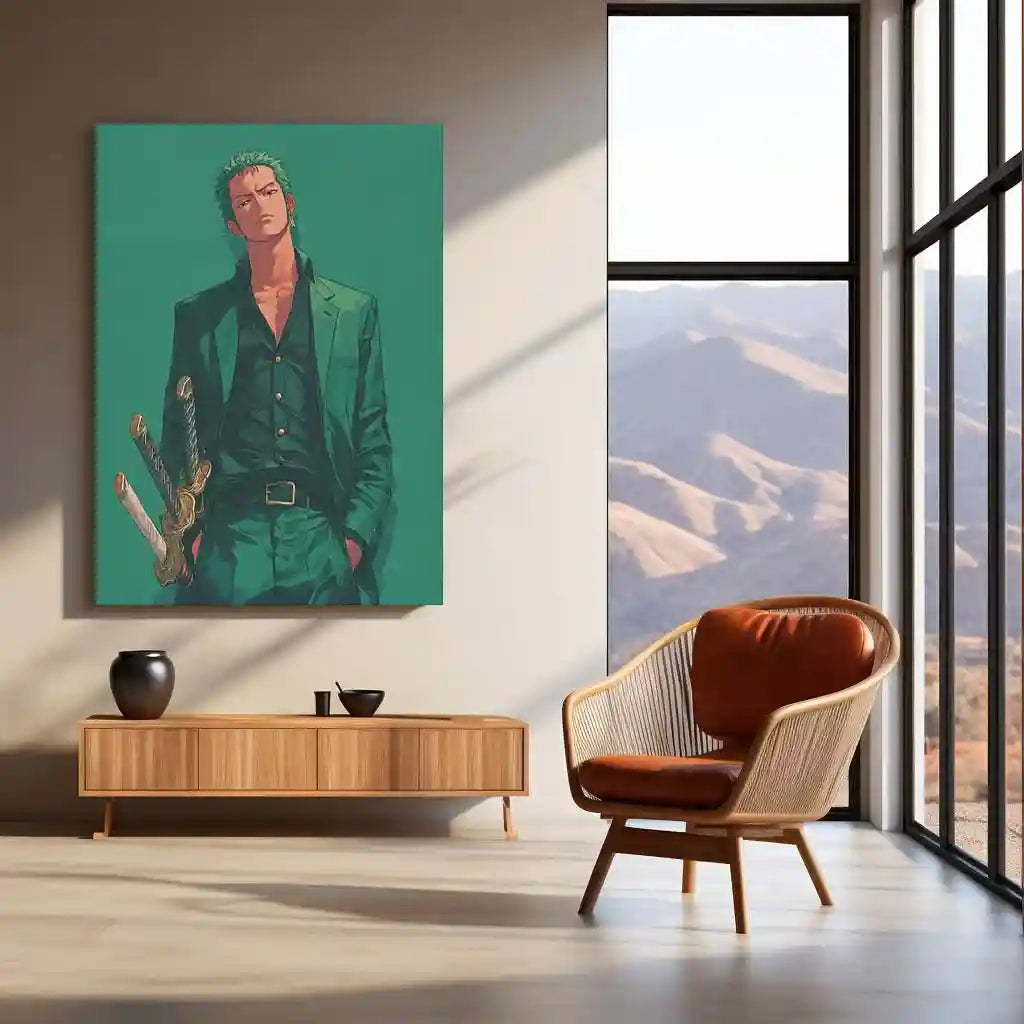 Anime Metal Poster | Roronoa Zoro – Swordmaster Metal Poster | One Piece Anime Wall Frame | Three-Sword Style Art 01 - TURTLEWINGS