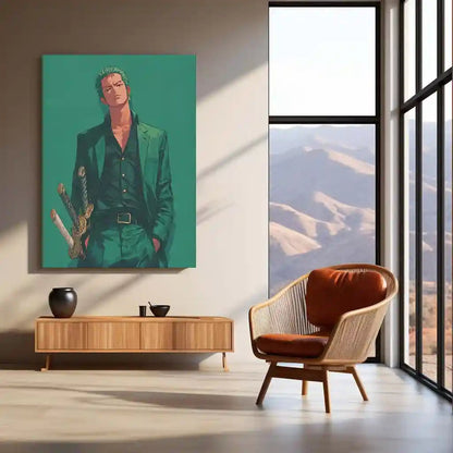 Anime Metal Poster | Roronoa Zoro – Swordmaster Metal Poster | One Piece Anime Wall Frame | Three-Sword Style Art 01 - TURTLEWINGS
