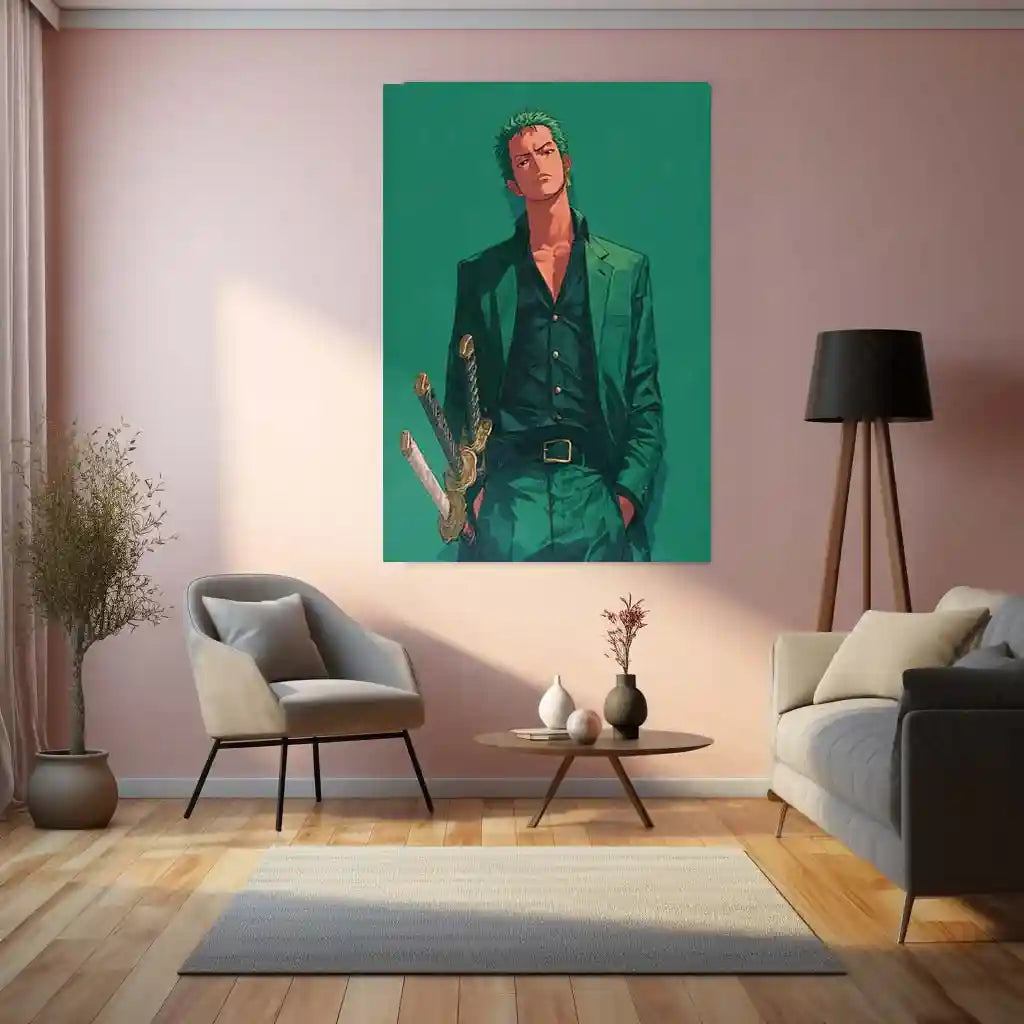 Anime Metal Poster | Roronoa Zoro – Swordmaster Metal Poster | One Piece Anime Wall Frame | Three-Sword Style Art 01 - TURTLEWINGS