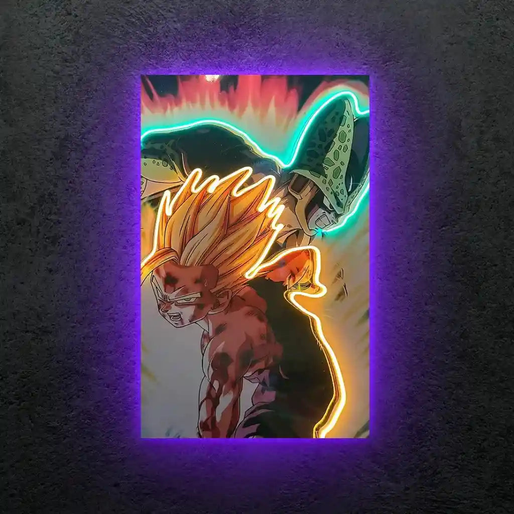 Saiyan Power Neon LED Frame | Anime Battle Wall Art Epic Transformation Energy Design by TurtleWings - TURTLEWINGS