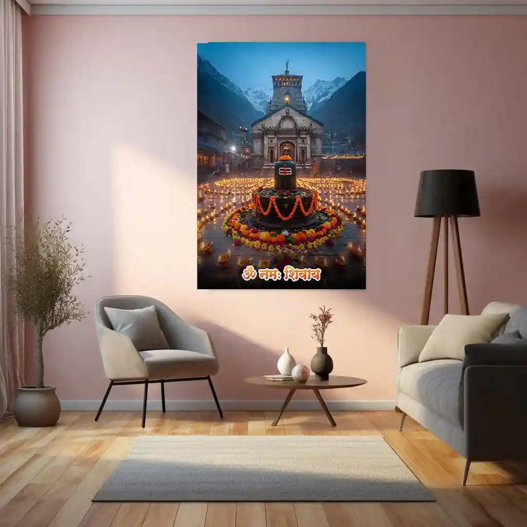 Kedarnath Temple Metal Poster | Devotional Himalayan Art | Lord Shiva Pilgrimage Wall Frame - TURTLEWINGS
