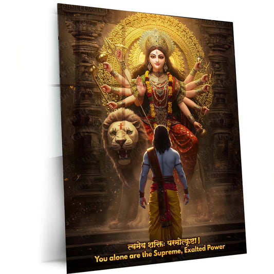 Maa Durga & Lord Ram Metal Poster | Divine Power & Victory Art | Spiritual Wall Frame Décor - TURTLEWINGS