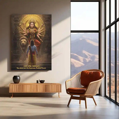 Maa Durga & Lord Ram Metal Poster | Divine Power & Victory Art | Spiritual Wall Frame Décor - TURTLEWINGS