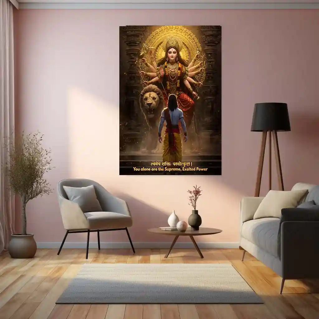Maa Durga & Lord Ram Metal Poster | Divine Power & Victory Art | Spiritual Wall Frame Décor - TURTLEWINGS