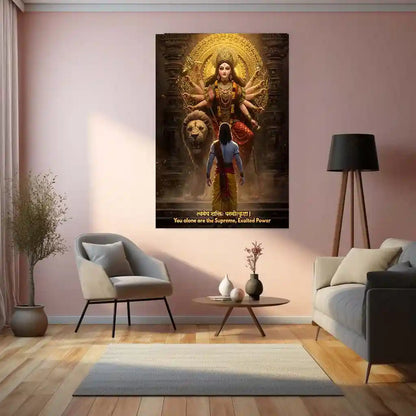 Maa Durga & Lord Ram Metal Poster | Divine Power & Victory Art | Spiritual Wall Frame Décor - TURTLEWINGS