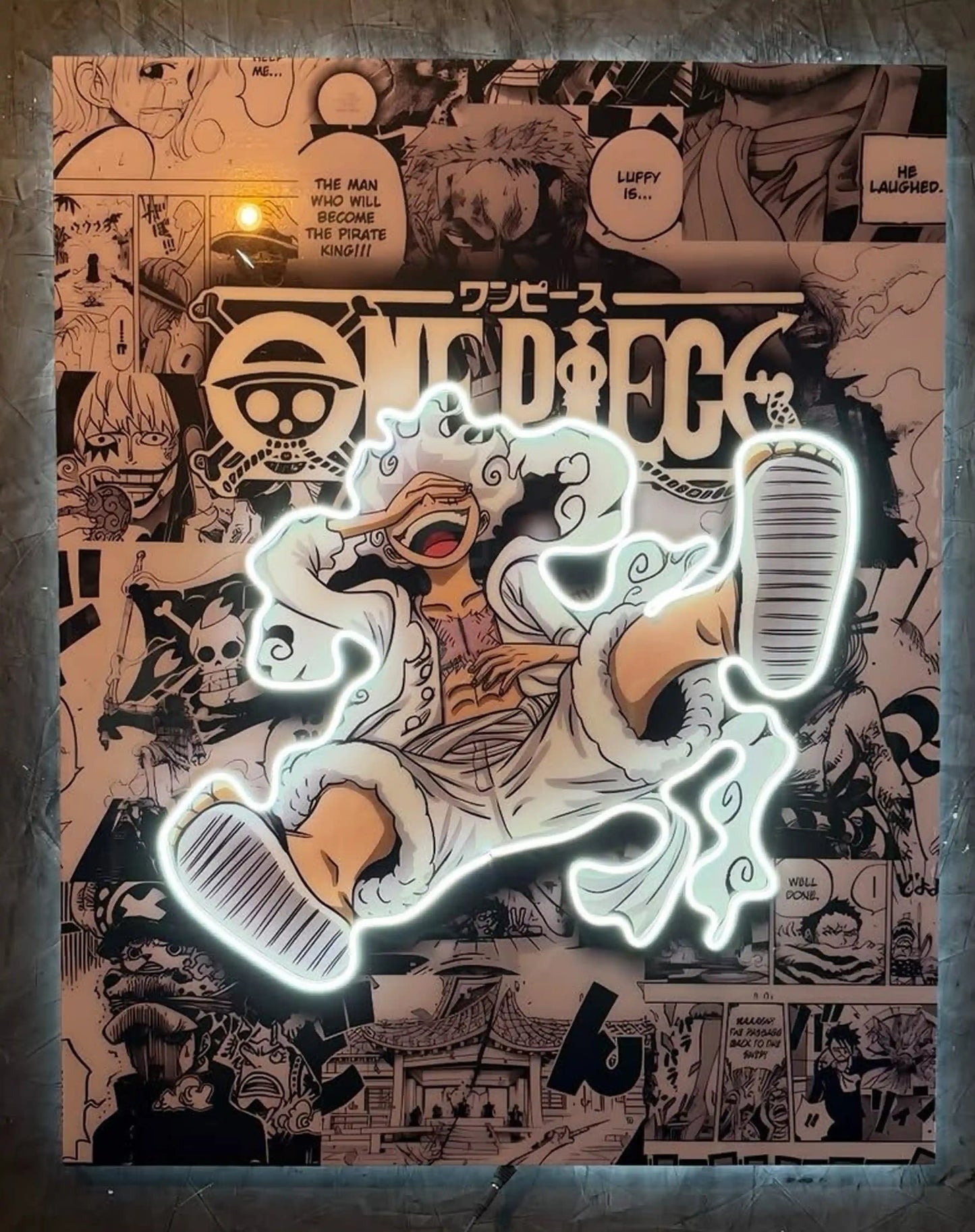 ear 5 Luffy Neon LED Poster – Ultimate Freedom & Unbreakable Will Anime Wall Art - TURTLEWINGS