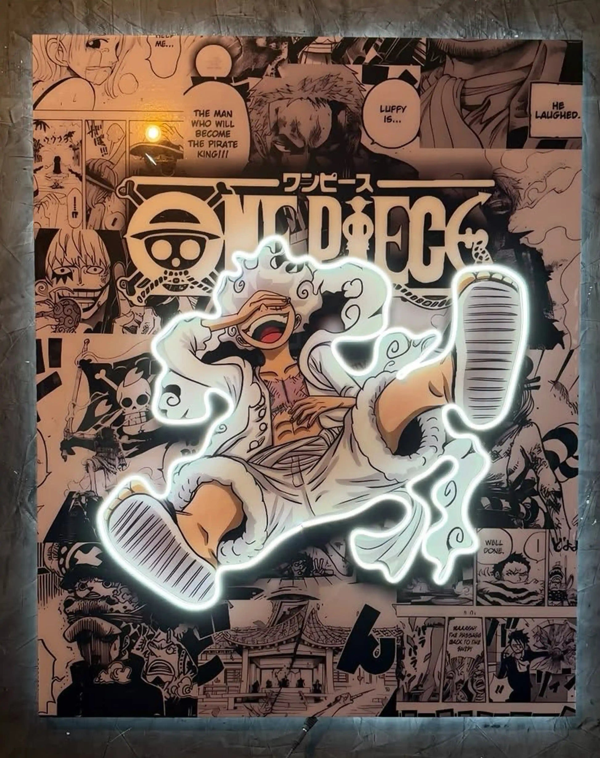 ear 5 Luffy Neon LED Poster – Ultimate Freedom & Unbreakable Will Anime Wall Art - TURTLEWINGS