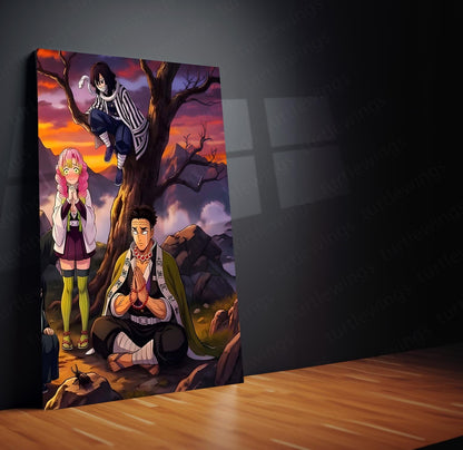 Anime Metal Poster Set of 3 | Demon Slayer Hashira Sunset Mountain Triptych Wall Art