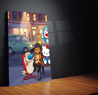 Cartoon Metal Poster Set of 3 | Classic Cartoon Bus Stop Triptych Wall Art