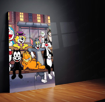 Cartoon Metal Poster Set of 3 | Classic Cartoon Bus Stop Triptych Wall Art