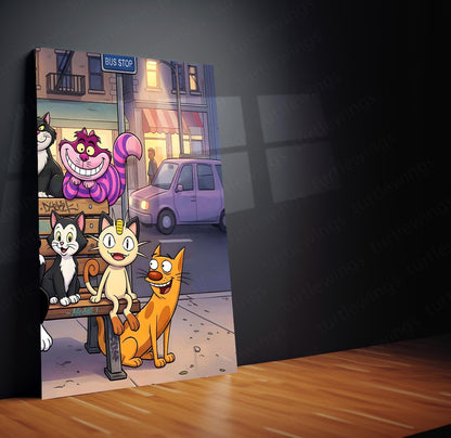 Cartoon Metal Poster Set of 3 | Classic Cartoon Bus Stop Triptych Wall Art