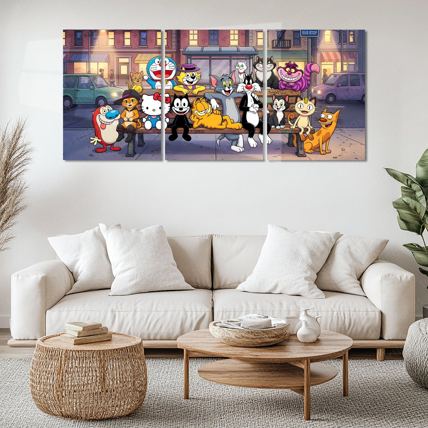 Cartoon Metal Poster Set of 3 | Classic Cartoon Bus Stop Triptych Wall Art