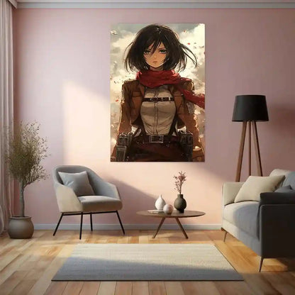 Anime Metal Poster | Mikasa Ackerman Metal Poster | Attack on Titan x Jujutsu Kaisen-Inspired Anime Art - TURTLEWINGS
