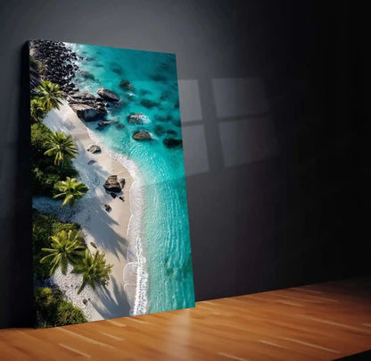 Nature with Beach Metal Poster | Tranquil Coastal Wall Art | Ocean & Palm Tree Decor - TURTLEWINGS