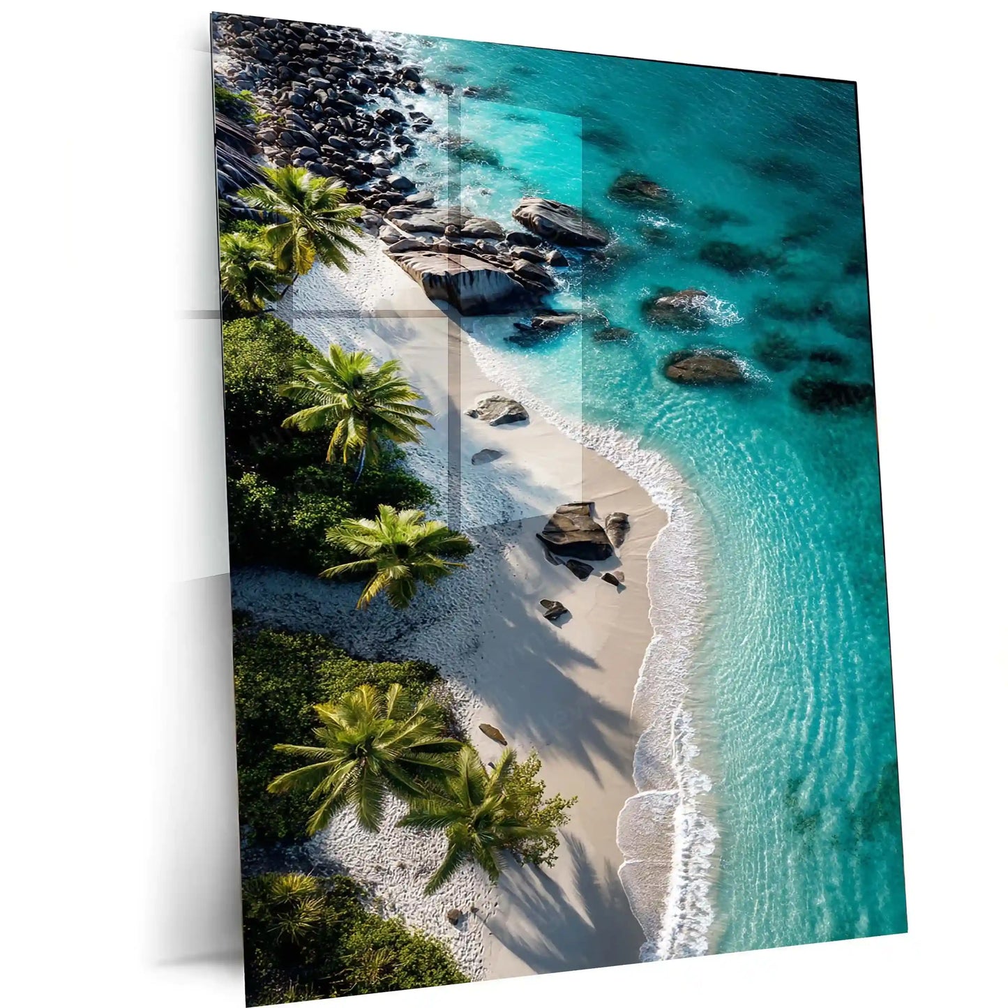 Nature with Beach Metal Poster | Tranquil Coastal Wall Art | Ocean & Palm Tree Decor - TURTLEWINGS