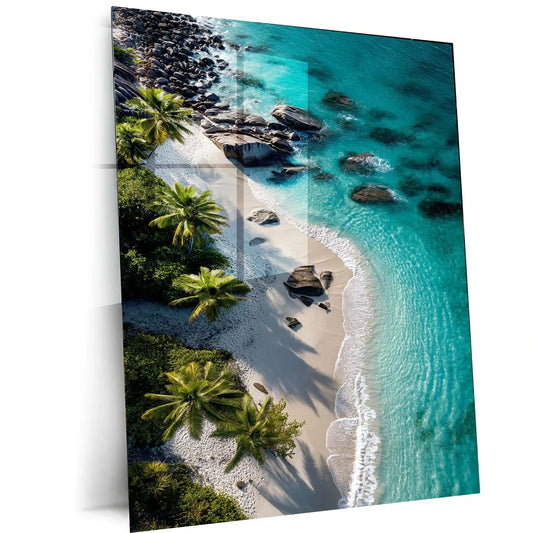 Nature with Beach Metal Poster | Tranquil Coastal Wall Art | Ocean & Palm Tree Decor - TURTLEWINGS