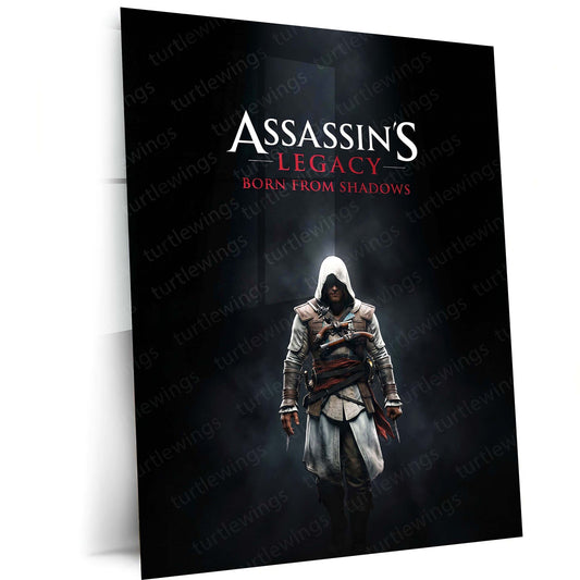Game Metal Poster | Assassin’s Creed Metal Poster | Assassin’s Legacy Born From Shadows Wall Art | Iconic Gaming Metal Frame