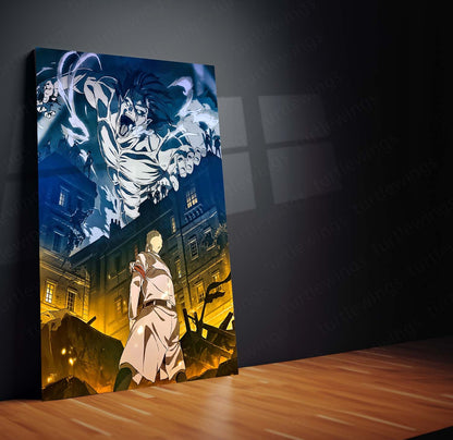 Anime Metal Poster Set of 3 | Attack on Titan Colossal Titan Battle Triptych Wall Art