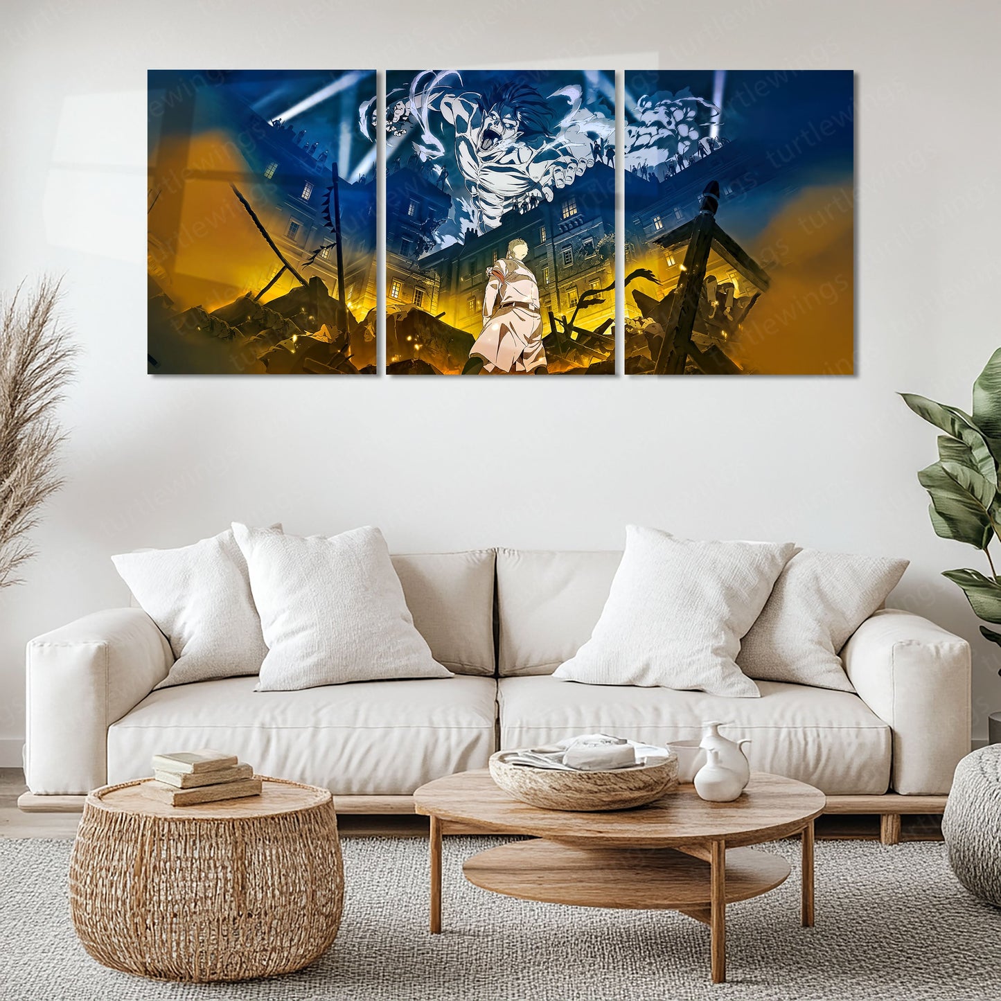 Anime Metal Poster Set of 3 | Attack on Titan Colossal Titan Battle Triptych Wall Art