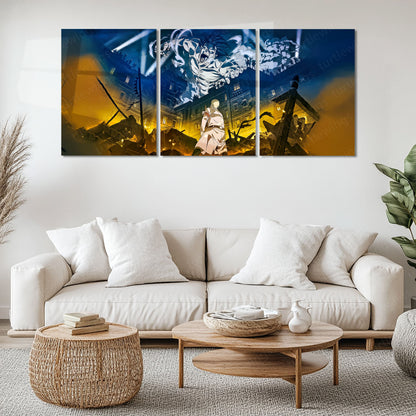 Anime Metal Poster Set of 3 | Attack on Titan Colossal Titan Battle Triptych Wall Art