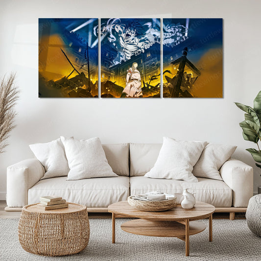 Anime Metal Poster Set of 3 | Attack on Titan Colossal Titan Battle Triptych Wall Art