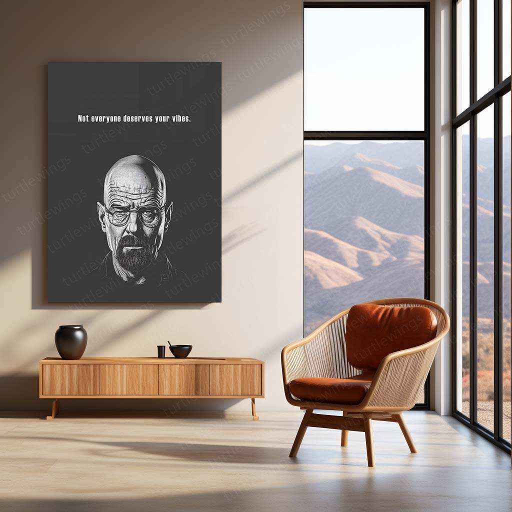 Simple Line Art of Walter White – Black Background Minimalist Artwork - TURTLEWINGS