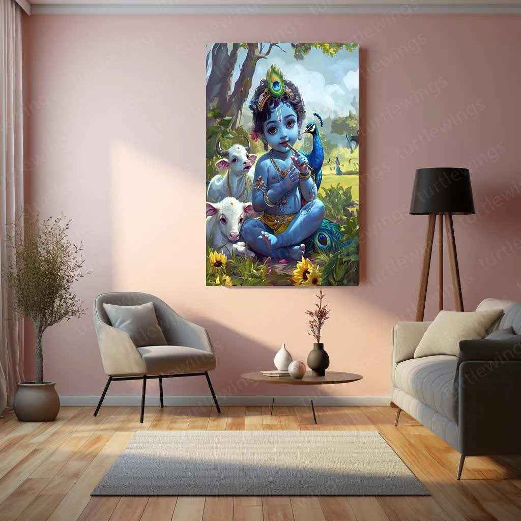 Baby Krishna Metal Poster – Divine and Adorable Hindu Art | Spiritual Wall Decor 2 - TURTLEWINGS
