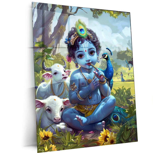 Baby Krishna Metal Poster – Divine and Adorable Hindu Art | Spiritual Wall Decor 2 - TURTLEWINGS