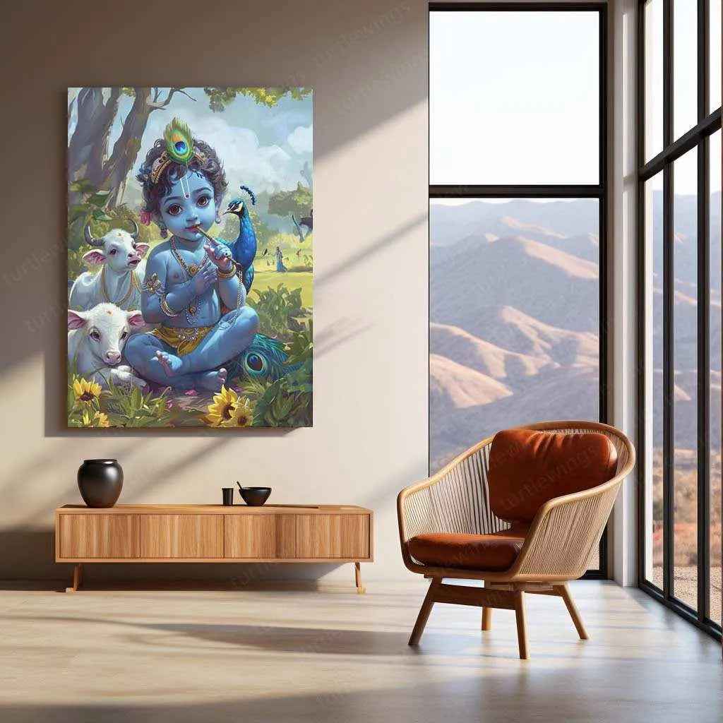 Baby Krishna Metal Poster – Divine and Adorable Hindu Art | Spiritual Wall Decor 2 - TURTLEWINGS