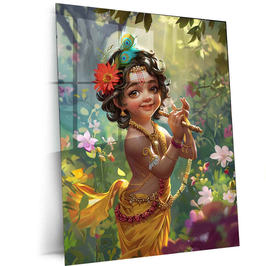 Baby Krishna Metal Poster – Divine and Adorable Hindu Art | Spiritual Wall Decor 3 - TURTLEWINGS